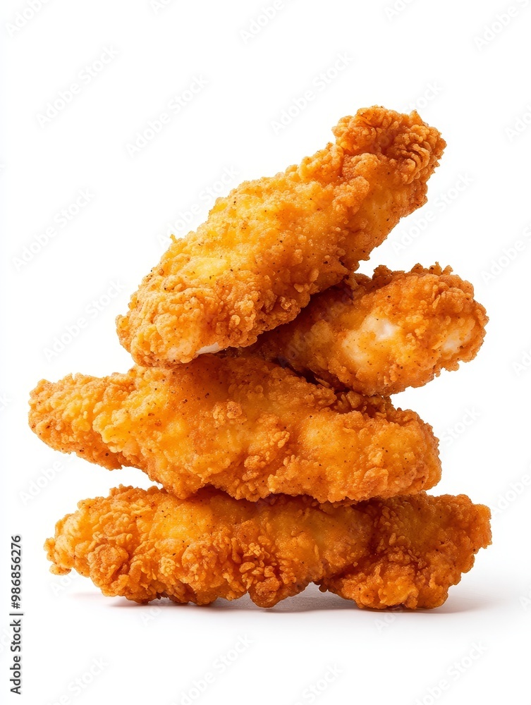 Delicious crispy fried chicken strips isolated on a white background, perfect for fast food, restaurant menus, and advertising. Delicious crispy fried chicken strips isolated on a white background, perfect for fast food, restaurant menus, and advertising.