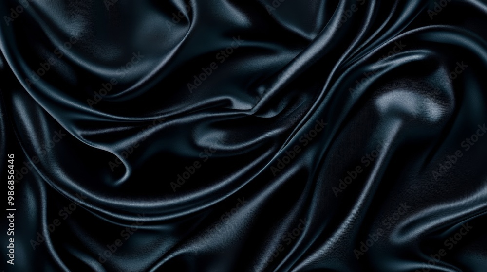 Obraz premium Elegant Black Satin Fabric Texture Background, perfect for luxurious designs, fashion, beauty, and branding. The smooth, flowing texture adds a touch of sophistication to any project.