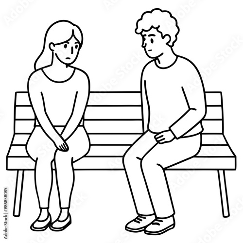 -shy-couple-on-first-date-sitting-on-park-bench-an 