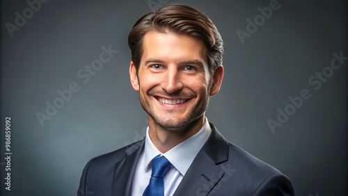 With a warm and approachable smile, this businessperson exudes confidence and professionalism, gazing directly at the photo