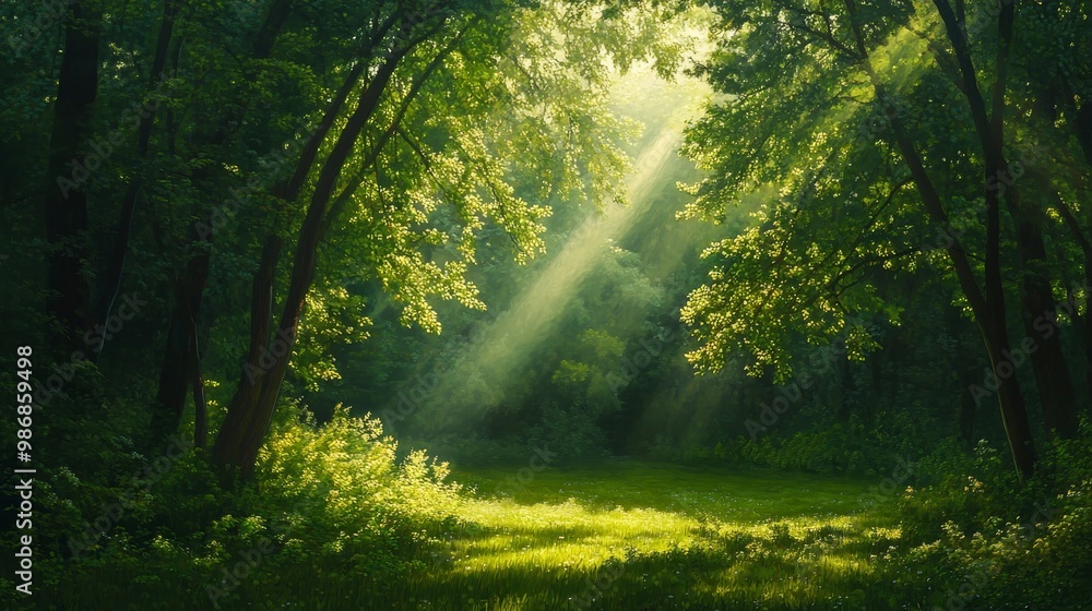 Sunbeams pierce through the lush canopy of a tranquil forest, illuminating a path leading to a peaceful meadow. The image evokes a sense of tranquility, renewal, and the beauty of nature's embrace. Sunbeams pierce through the lush canopy of a tranquil forest, illuminating a path leading to a peaceful meadow. The image evokes a sense of tranquility, renewal, and the beauty of nature's embrace.