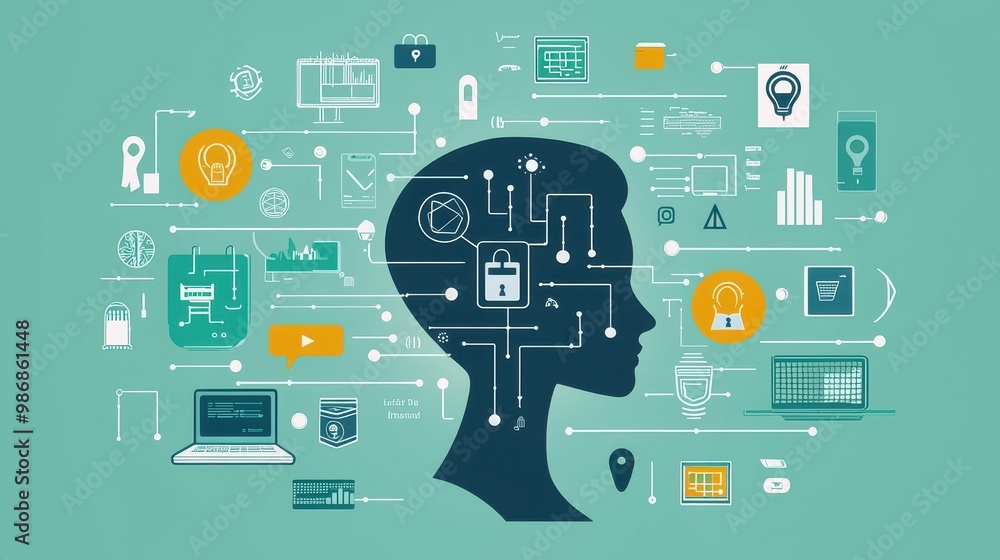 A computer brain with a lock on it A computer brain with a lock on it