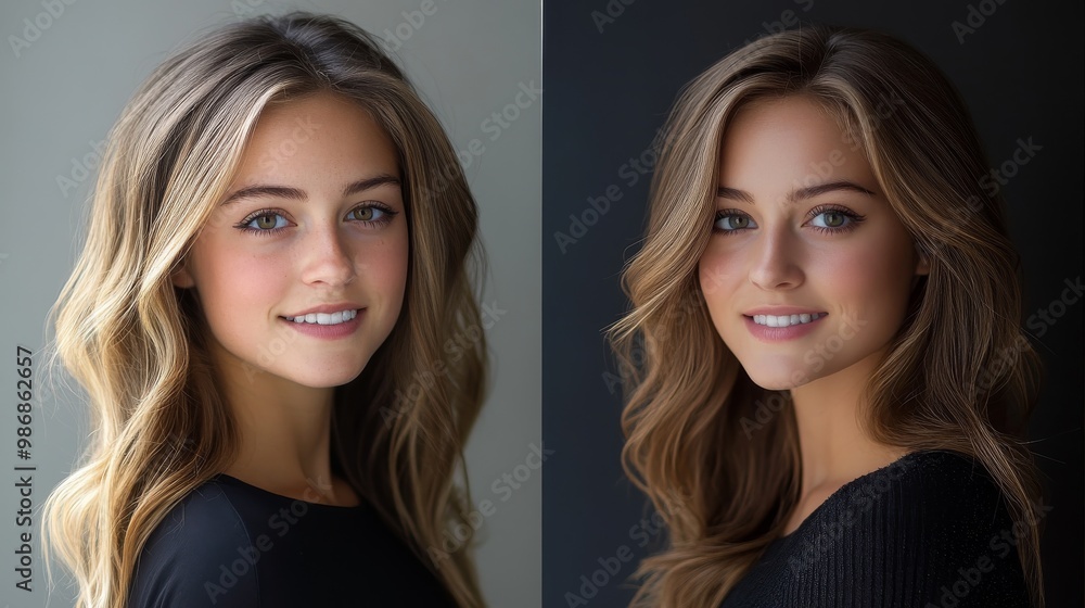 The girl is smiling and has long brown hair The girl is smiling and has long brown hair