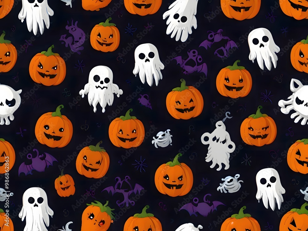 Halloween background, pumpkin, ghost, monsters, seamless background, design, holiday, fun, Halloween background for kids Halloween background, pumpkin, ghost, monsters, seamless background, design, holiday, fun, Halloween background for kids
