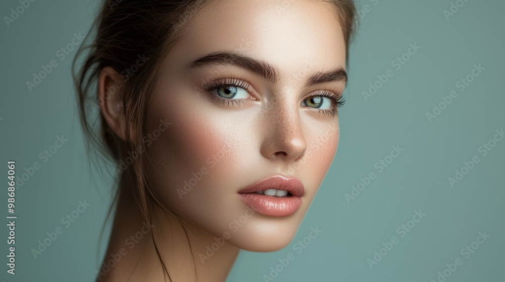 High-end beauty photography featuring flawless skin and elegant makeup, captured with precise lighting and retouching in a professional studio High-end beauty photography featuring flawless skin and elegant makeup, captured with precise lighting and retouching in a professional studio
