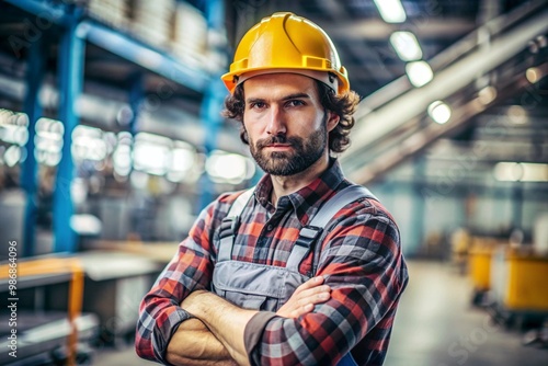 A man wearing a yellow hard hat and a red