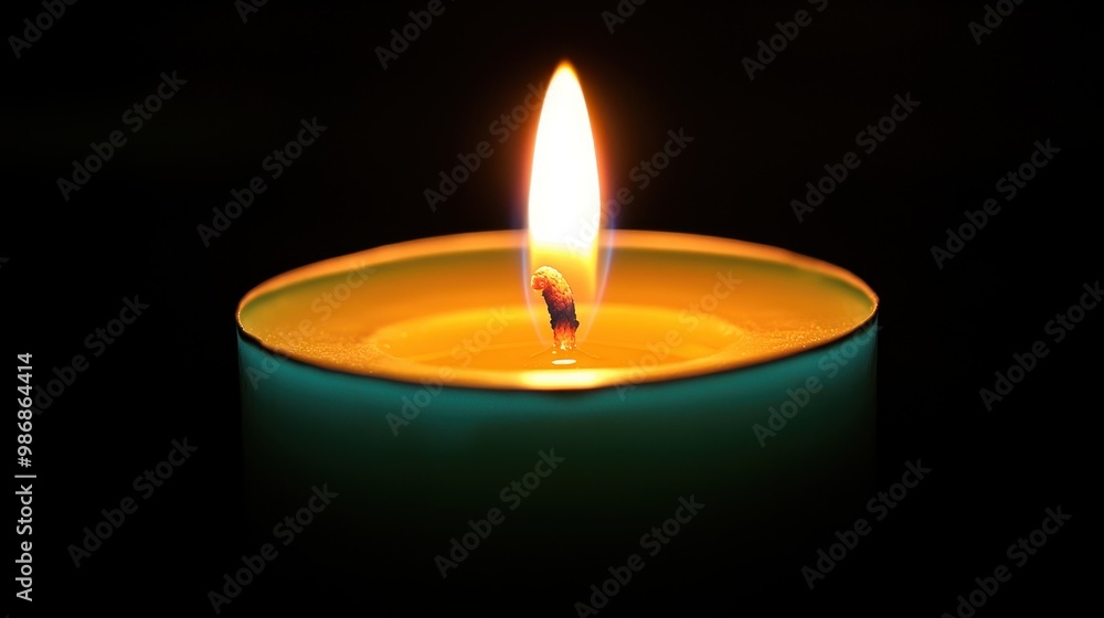 Close up of Teal Candle Flame in Darkness Close up of Teal Candle Flame in Darkness