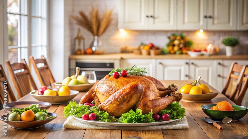 Roasted Turkey on a Table with Side Dishes for Thanksgiving Dinner Roasted Turkey on a Table with Side Dishes for Thanksgiving Dinner