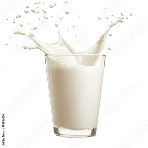 Milk splashing from a glass, isolated on a transparent background