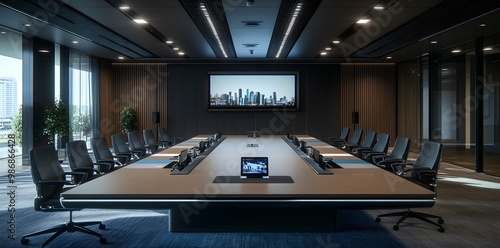 Modern Conference Room with a City Skyline View