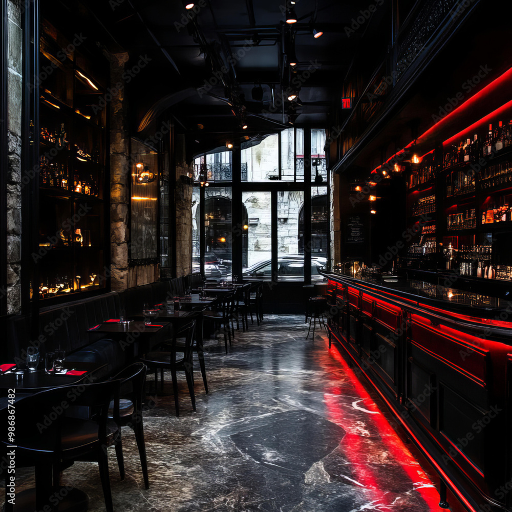 Luxurious Bar with Dark Ambiance and Dramatic Lighting Luxurious Bar with Dark Ambiance and Dramatic Lighting