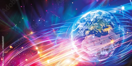 Abstract image of a globe with vibrant communication lines crisscrossing its surface, symbolizing the intricate network of global digital communication