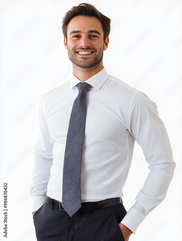 Confident Businessman in White Shirt with Tie Smiling at Camera Confident Businessman in White Shirt with Tie Smiling at Camera