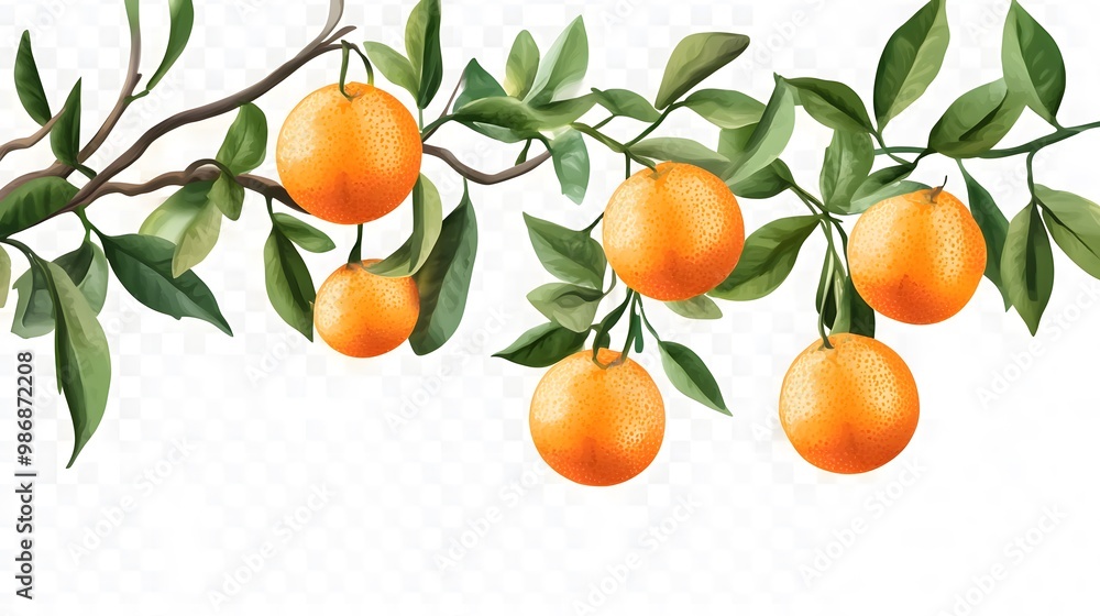 Citrus orange fruits with green leaves isolated on a white transparent background. Citrus orange fruits with green leaves isolated on a white transparent background.