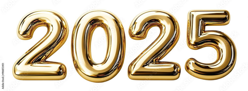 Golden foil balloon numbers forming 2025, isolated on transparent cutout background Golden foil balloon numbers forming 2025, isolated on transparent cutout background