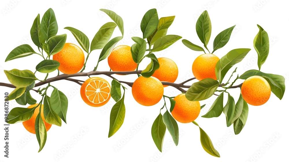 Citrus orange fruits with green leaves isolated on a white transparent background. Citrus orange fruits with green leaves isolated on a white transparent background.