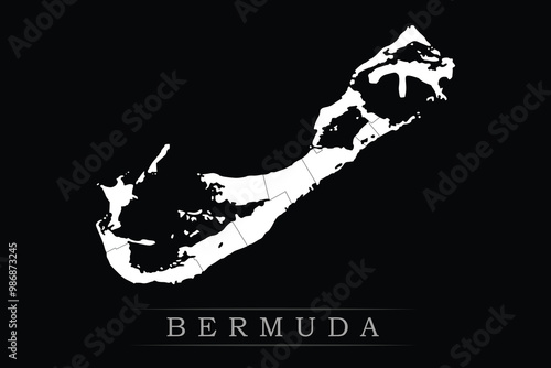 White political maps of Bermuda isolated on black background.