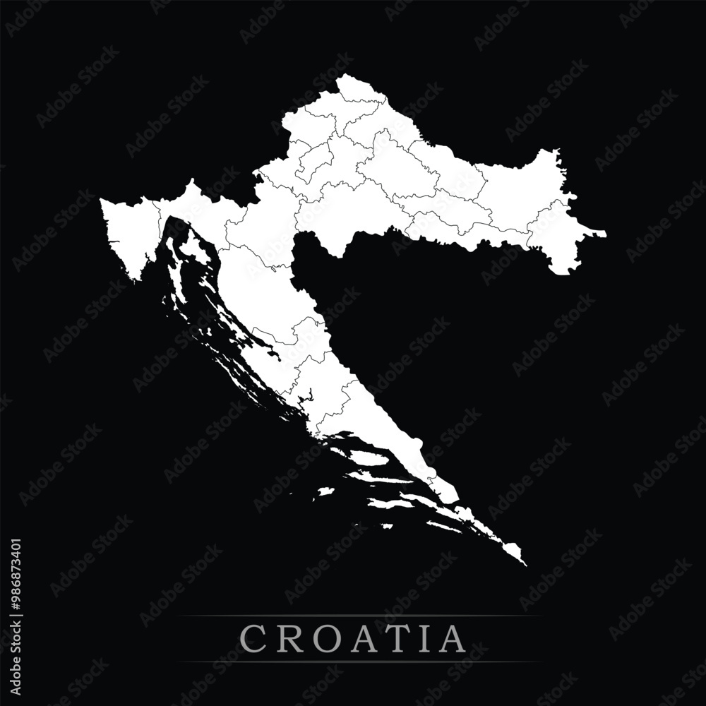 White political maps of Croatia isolated on black background. White political maps of Croatia isolated on black background.