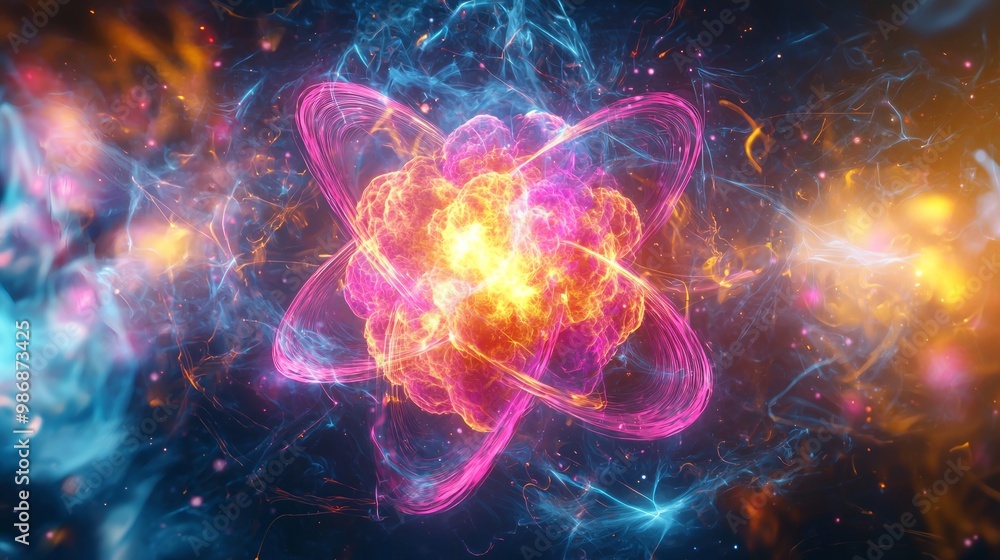 Energizing Nuclear Fission: Dynamic 3D Render of Atom Splitting Process with Vibrant Colors and Intricate Details Energizing Nuclear Fission: Dynamic 3D Render of Atom Splitting Process with Vibrant Colors and Intricate Details