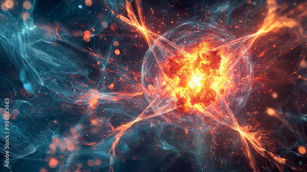 Illuminating Nuclear Fission - Abstract Artwork of Split Atom with Radiant Energy Bursts Illuminating Nuclear Fission - Abstract Artwork of Split Atom with Radiant Energy Bursts