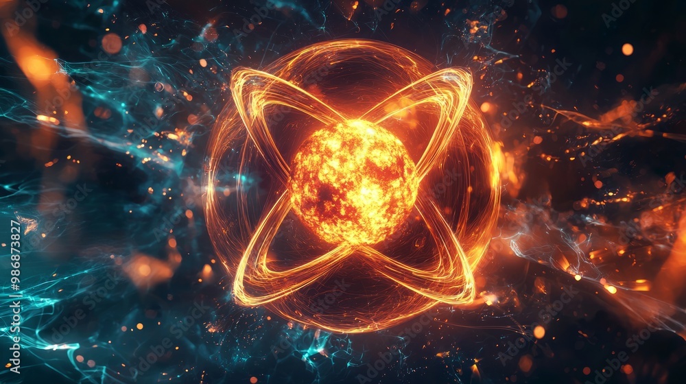 Bright Future: Glowing Atom Symbolizing Nuclear Fission Breakthroughs Bright Future: Glowing Atom Symbolizing Nuclear Fission Breakthroughs