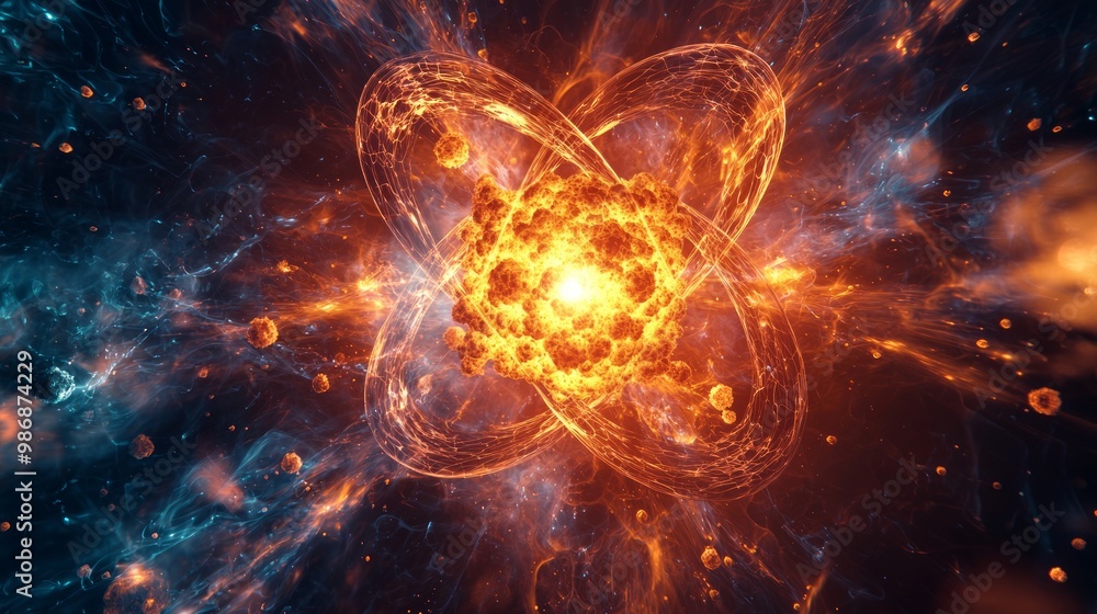 Atomic Fusion Fractal: Abstract Visual Metaphor of Nuclear Fission with Splitting Atoms and Radiating Energy Atomic Fusion Fractal: Abstract Visual Metaphor of Nuclear Fission with Splitting Atoms and Radiating Energy