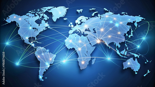 World map with network lines symbolizing global interaction.