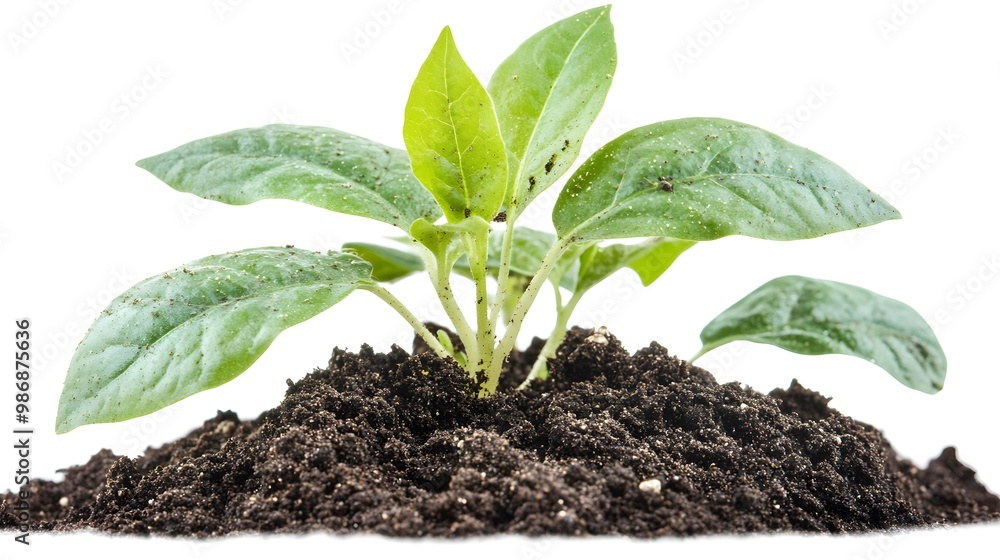 Closeup of a young plant sprouting from soil, isolated on a white transparent background, illustrating growth and new beginnings. Closeup of a young plant sprouting from soil, isolated on a white transparent background, illustrating growth and new beginnings.
