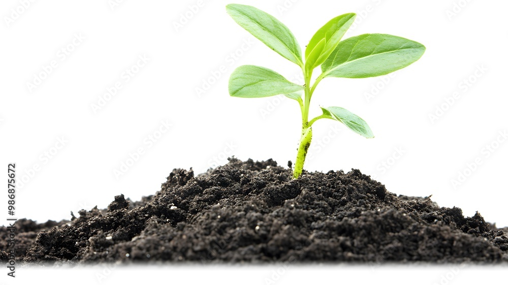 Closeup of a young plant sprouting from soil, isolated on a white transparent background, illustrating growth and new beginnings. Closeup of a young plant sprouting from soil, isolated on a white transparent background, illustrating growth and new beginnings.