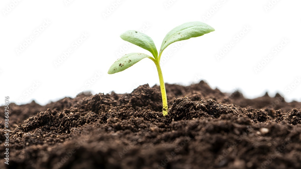 Closeup of a young plant sprouting from soil, isolated on a white transparent background, illustrating growth and new beginnings. Closeup of a young plant sprouting from soil, isolated on a white transparent background, illustrating growth and new beginnings.