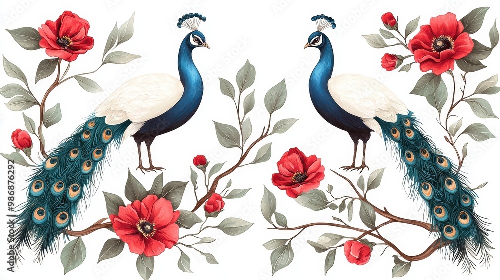 Obraz premium Elegant Peacock and Floral Design Artwork