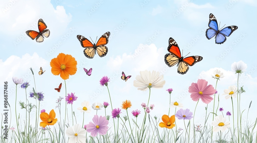 Colorful Butterflies Among Vibrant Wildflowers Colorful Butterflies Among Vibrant Wildflowers