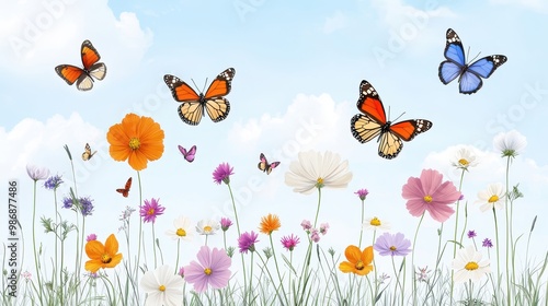 Colorful Butterflies Among Vibrant Wildflowers