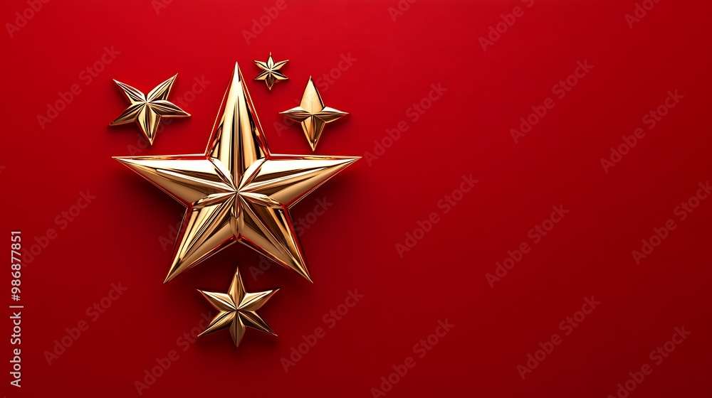Glimmering Golden Stars on Red Background Glimmering Golden Stars on Red Background