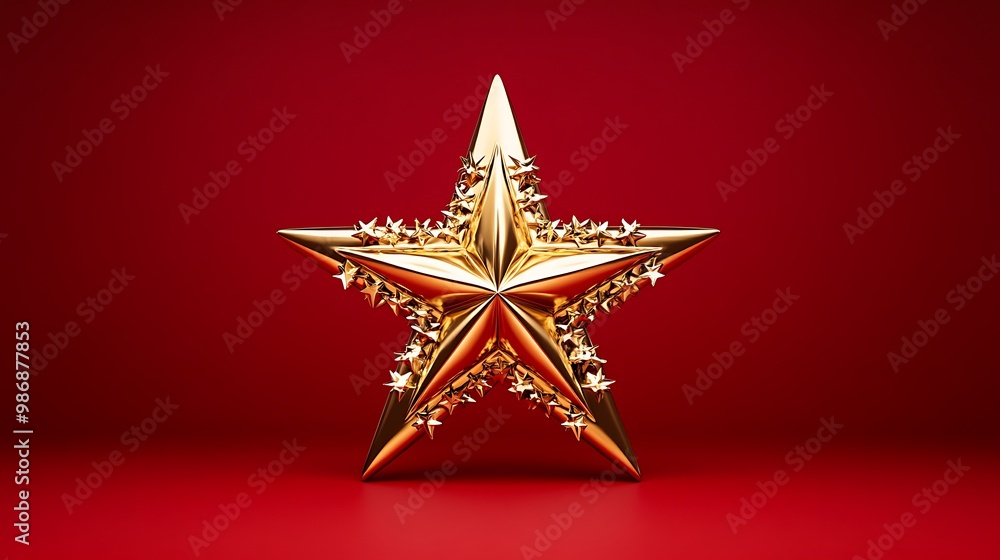 Fototapeta premium Golden Star on Red Background for Celebration Themes