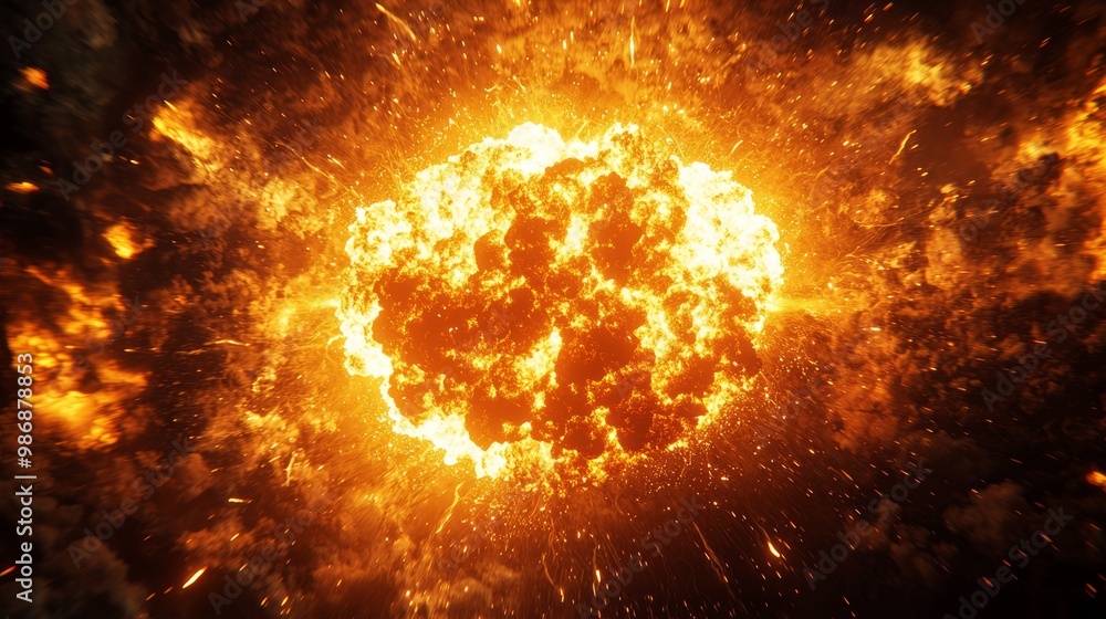 Fototapeta premium Energetic 3D Render of Nuclear Fission Explosion Capturing Intense Energy Release and Dramatic Visuals