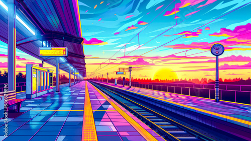 colorful line illustration of a railway station --ar 16:9 --stylize 250 --v 6 Job ID: 0a6db7e2-8913-4000-8b6c-b1094e293e44 photo