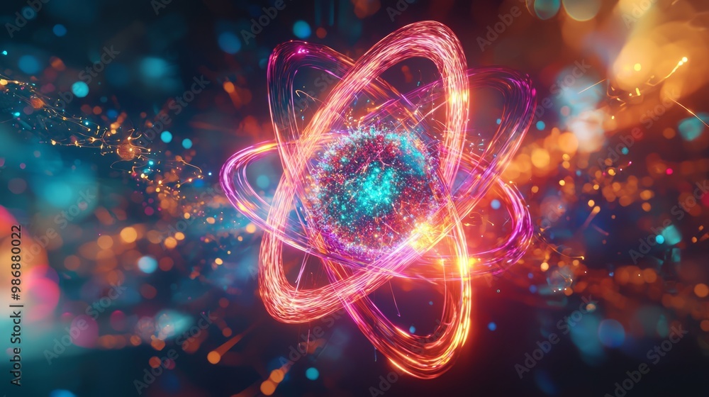 Energetic Chain Reaction: 3D Render of Colorful Fission Process with Dynamic Atomic Interactions Energetic Chain Reaction: 3D Render of Colorful Fission Process with Dynamic Atomic Interactions
