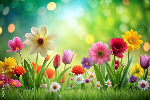 Close-up of colorful flower bouquet in lush spring garden