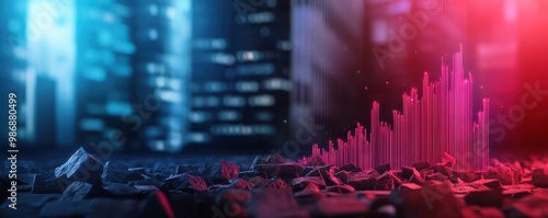 A futuristic cityscape with vibrant colors, featuring digital elements and a unique perspective on urban life.