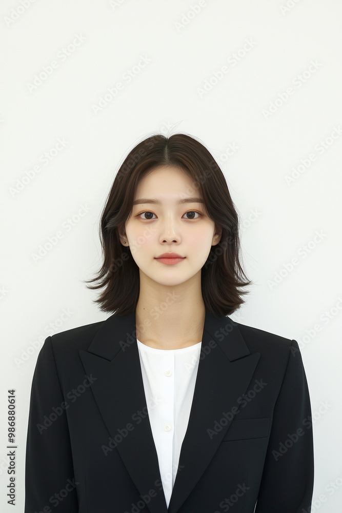Portrait of a Young Woman with Layered Haircut in Minimalist black Outfit Portrait of a Young Woman with Layered Haircut in Minimalist black Outfit