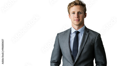 A man in a suit and tie is smiling for the camera. isolated on transparent background, PNG file
