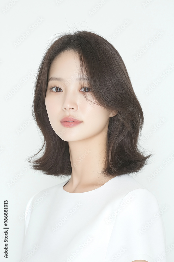 Portrait of a young woman with healthy layered hair, Korean beauty. Portrait of a young woman with healthy layered hair, Korean beauty.
