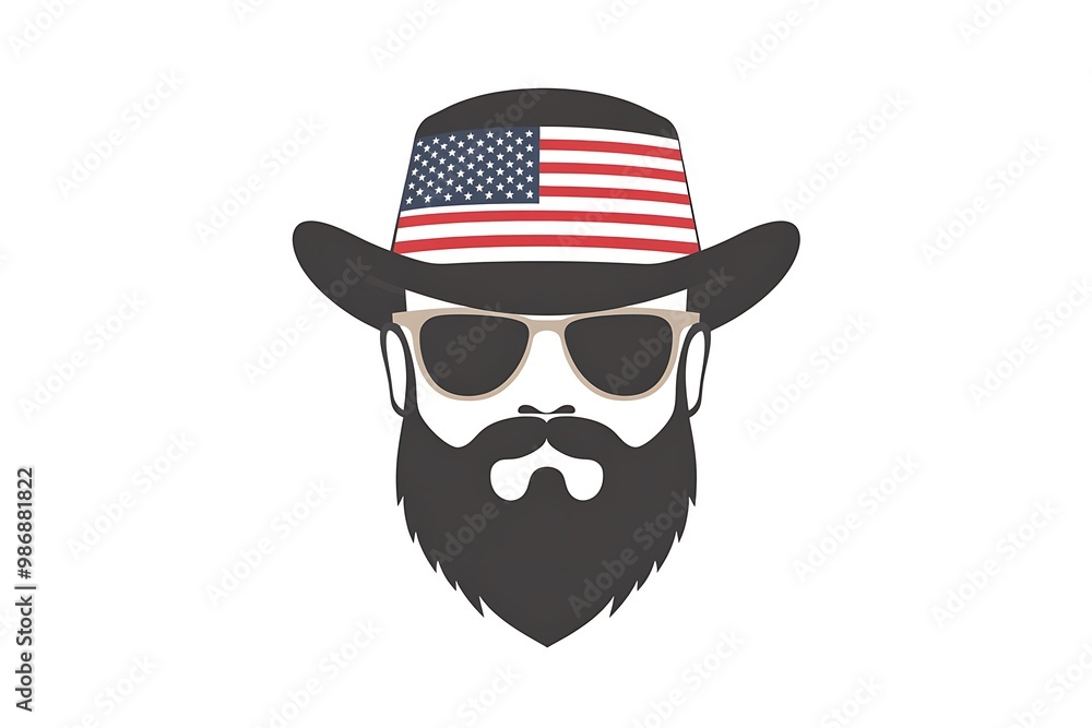 American-style character with a beard, glasses, mustache and glasses. logo on a white background