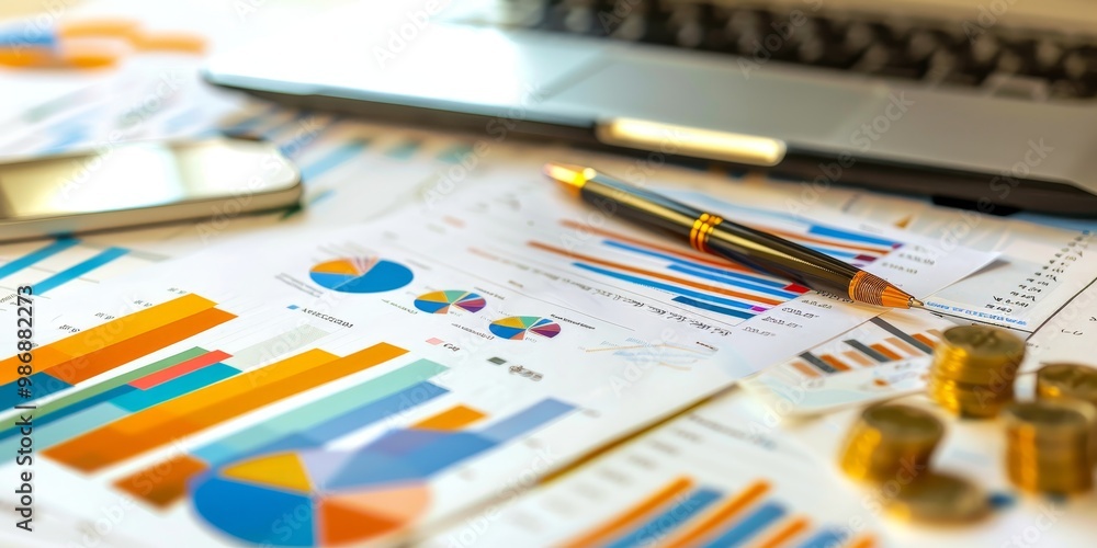 An engaging visual of retirement investments, with various charts, financial documents, and asset symbols to illustrate the effective management and growth of pension funds An engaging visual of retirement investments, with various charts, financial documents, and asset symbols to illustrate the effective management and growth of pension funds