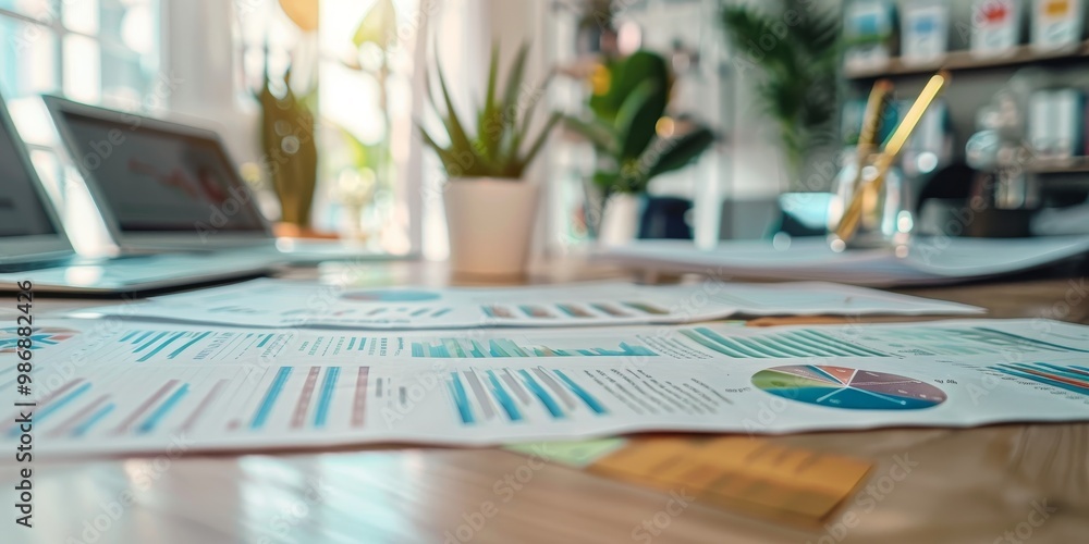 An organized financial workspace with portfolio analysis documents, including line graphs, pie charts, and data sheets, illustrating thorough examination and investment strategies An organized financial workspace with portfolio analysis documents, including line graphs, pie charts, and data sheets, illustrating thorough examination and investment strategies
