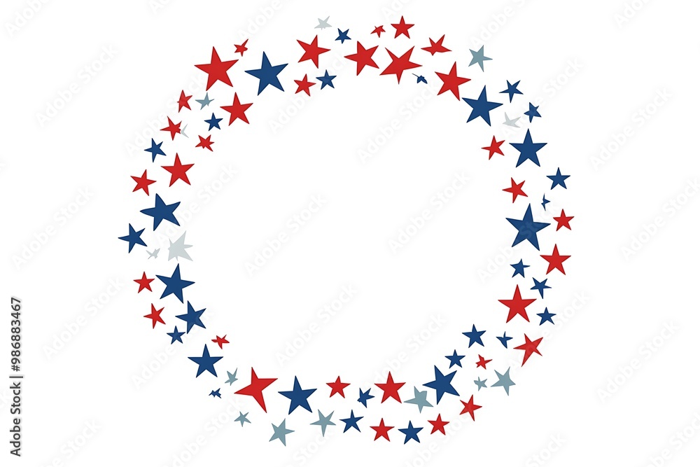 A circular frame surrounded by red, white, and blue stars, perfect for highlighting American-themed content or celebrations A circular frame surrounded by red, white, and blue stars, perfect for highlighting American-themed content or celebrations