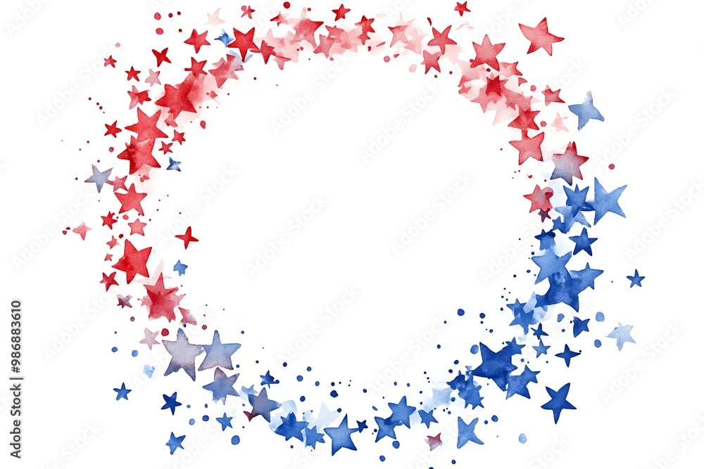 Fototapeta premium A circular frame surrounded by red, white, and blue stars, perfect for highlighting American-themed content or celebrations