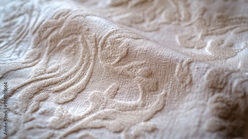 Fabric Pattern: Close-Up Image of a Textured Fabric Showing Intricate Patterns and Design Details.