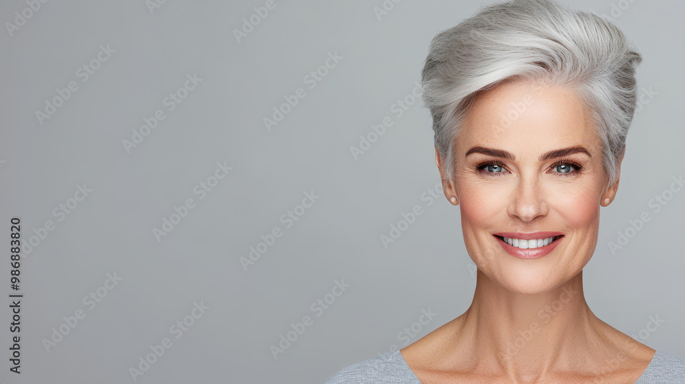 A stunning portrait captures the joy and grace of a mature model, embodying beauty at any age amid a sleek backdrop. A stunning portrait captures the joy and grace of a mature model, embodying beauty at any age amid a sleek backdrop.